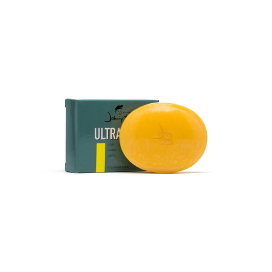 Johnny B Ultra Soap Bar — soap bar with box, white background