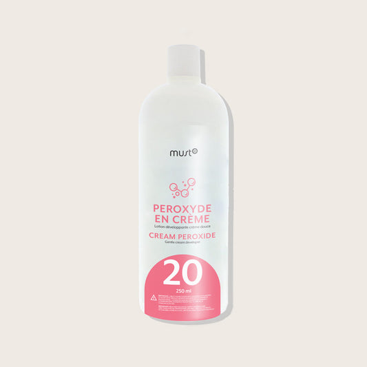 Must52 Peroxide Cream Developer 250 ml — 250 ml 20 Volume cream peroxide bottle, pink label, plain background