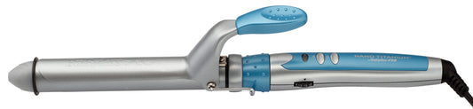 BaBylissPRO Nano-Titanium 1" Spring Iron (BNT100SC) — blue nano-titanium barrel with silver body, plain white background