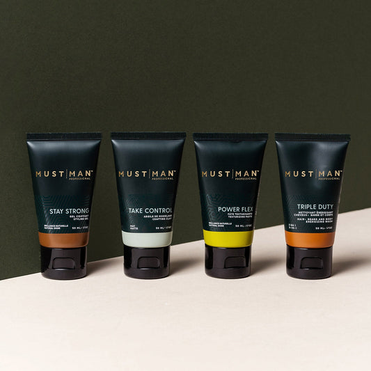 Must Man Professional Wash & Style Travel Kit – Four 50 ml Grooming Essentials