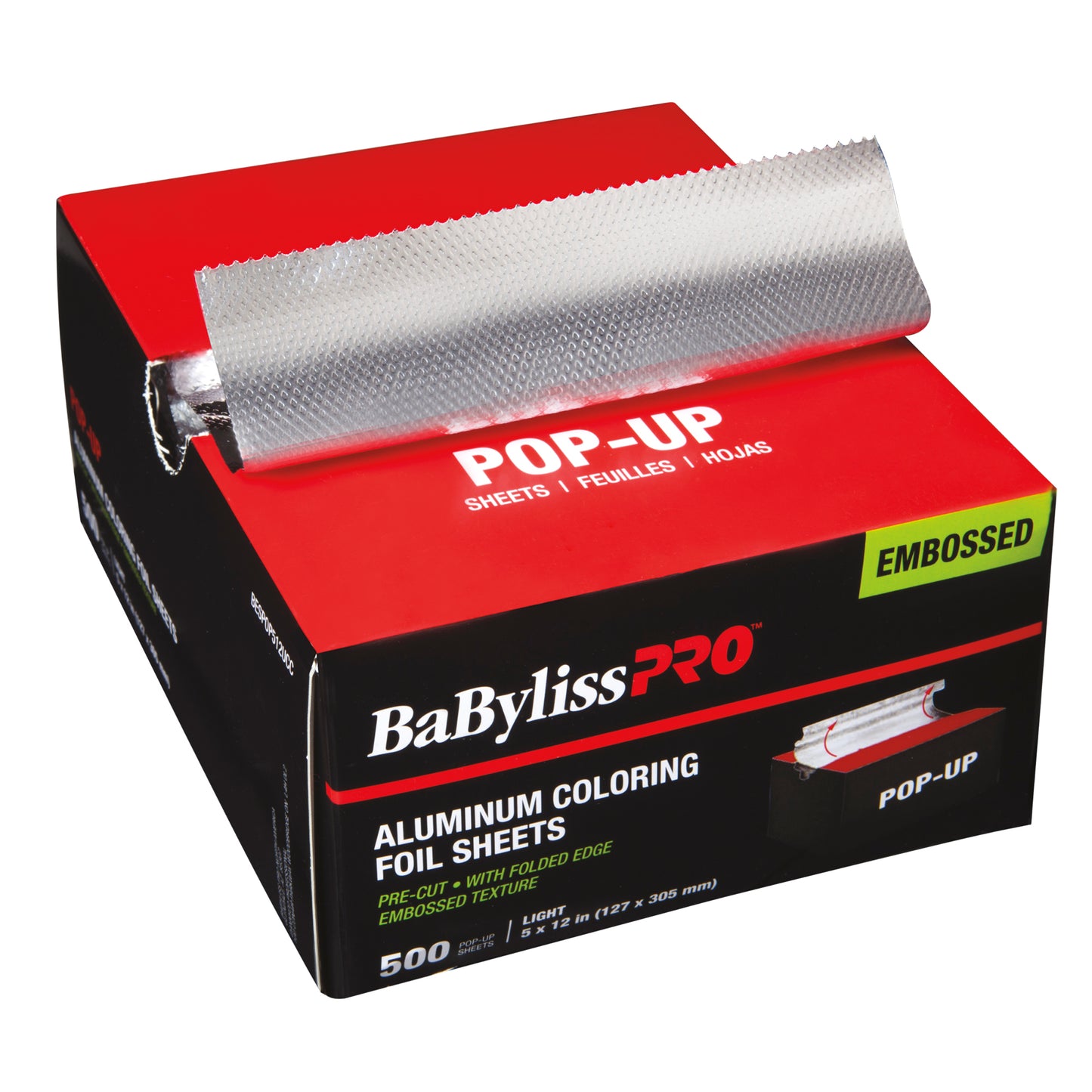 BaBylissPRO Pop-up Aluminum Coloring Foil, 500 Sheets 1/2” folded edge embossed light