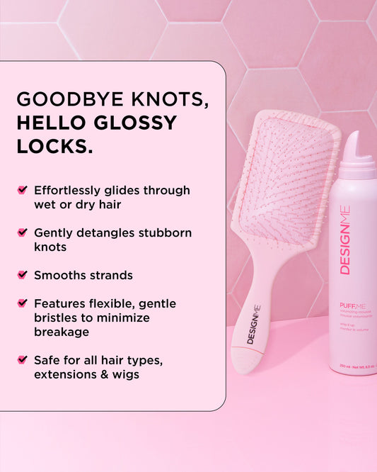 Design.Me Detangling Paddle Brush – Flexible Bristles with Built-In Bristle Cleaner