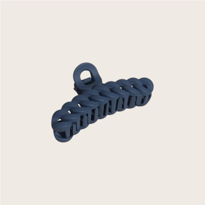 Plug By Must52 Braided Claw Clip — Navy braided claw clip, front view, plain background