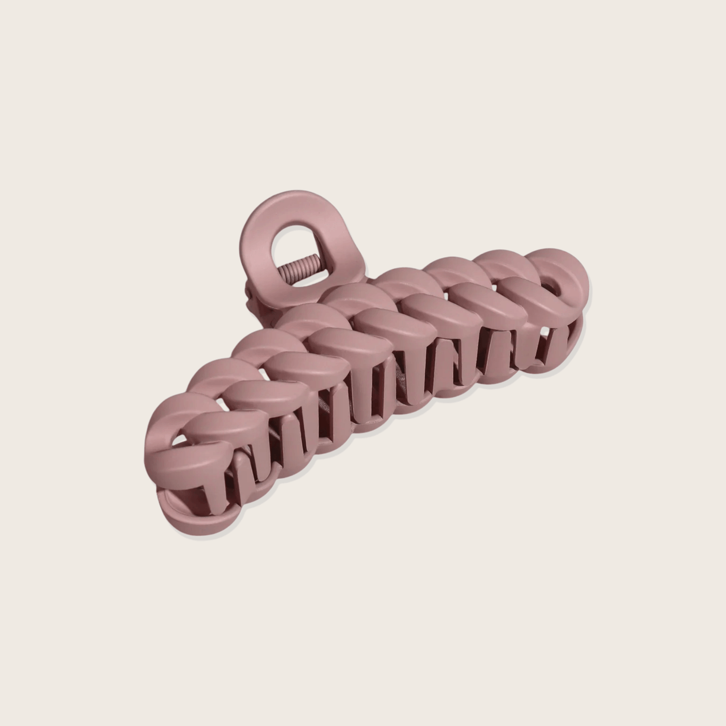 Plug By Must52 Braided Claw Clip — Dusty Pink braided claw clip, front view, plain background