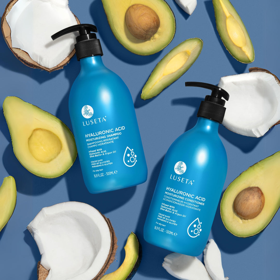 Luseta Beauty Hyaluronic Acid Shampoo & Conditioner Duo - matching 16.9 fl oz / 500 ml shampoo and conditioner pair with avocado and coconut