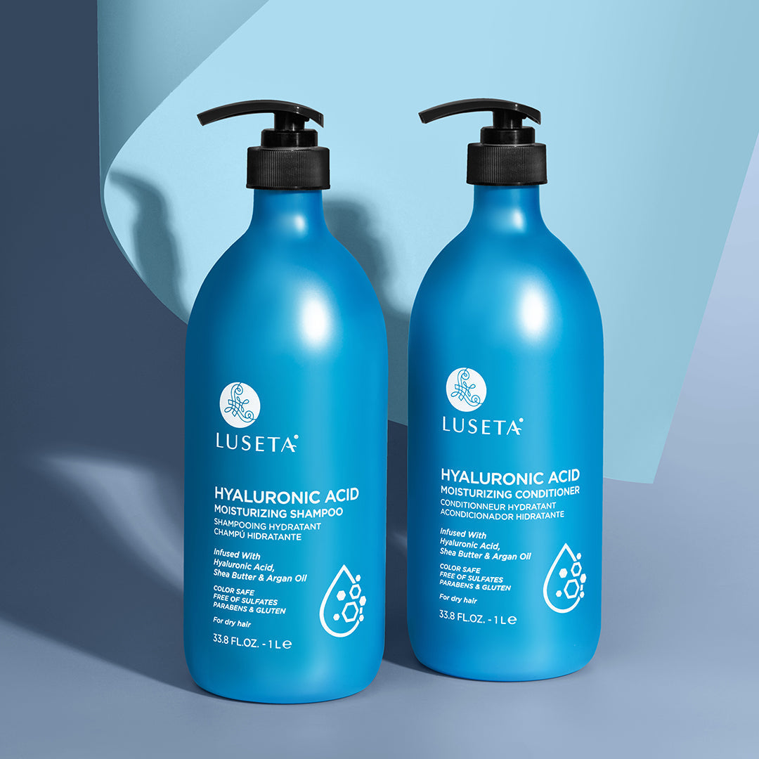 Luseta Beauty Hyaluronic Acid Shampoo & Conditioner Duo - both 33.8 fl oz / 1 L bottles side by side on a plain background