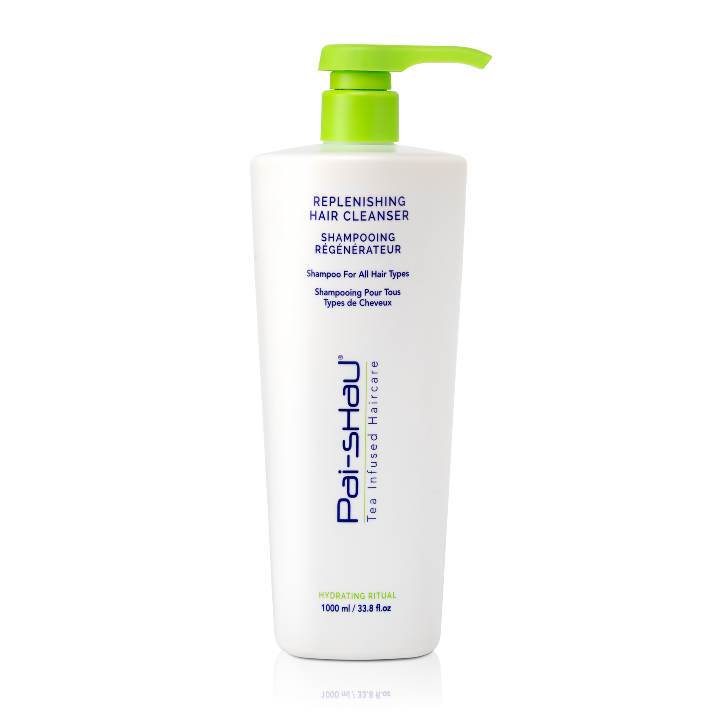 Pai-Shau - Replenishing Hair Cleanser — new-livery white 1 L pump bottle with green cap, front label, plain white background