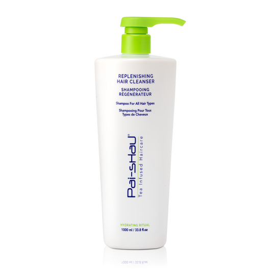 Pai-Shau - Replenishing Hair Cleanser — new-livery white 1 L pump bottle with green cap, front label, plain white background
