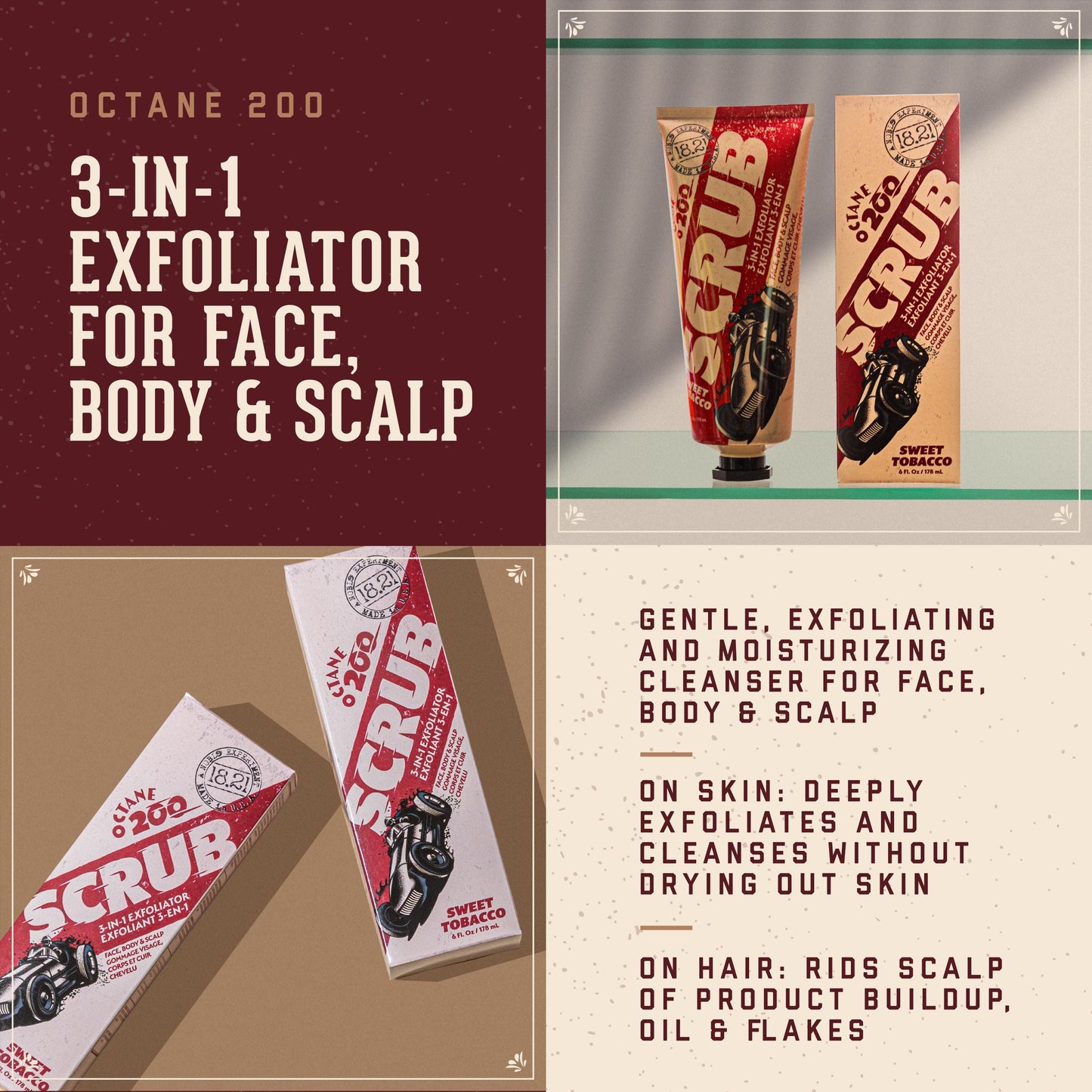 18.21 Man Made Octane 200 Scrub — 3-in-1 exfoliator benefits overview
