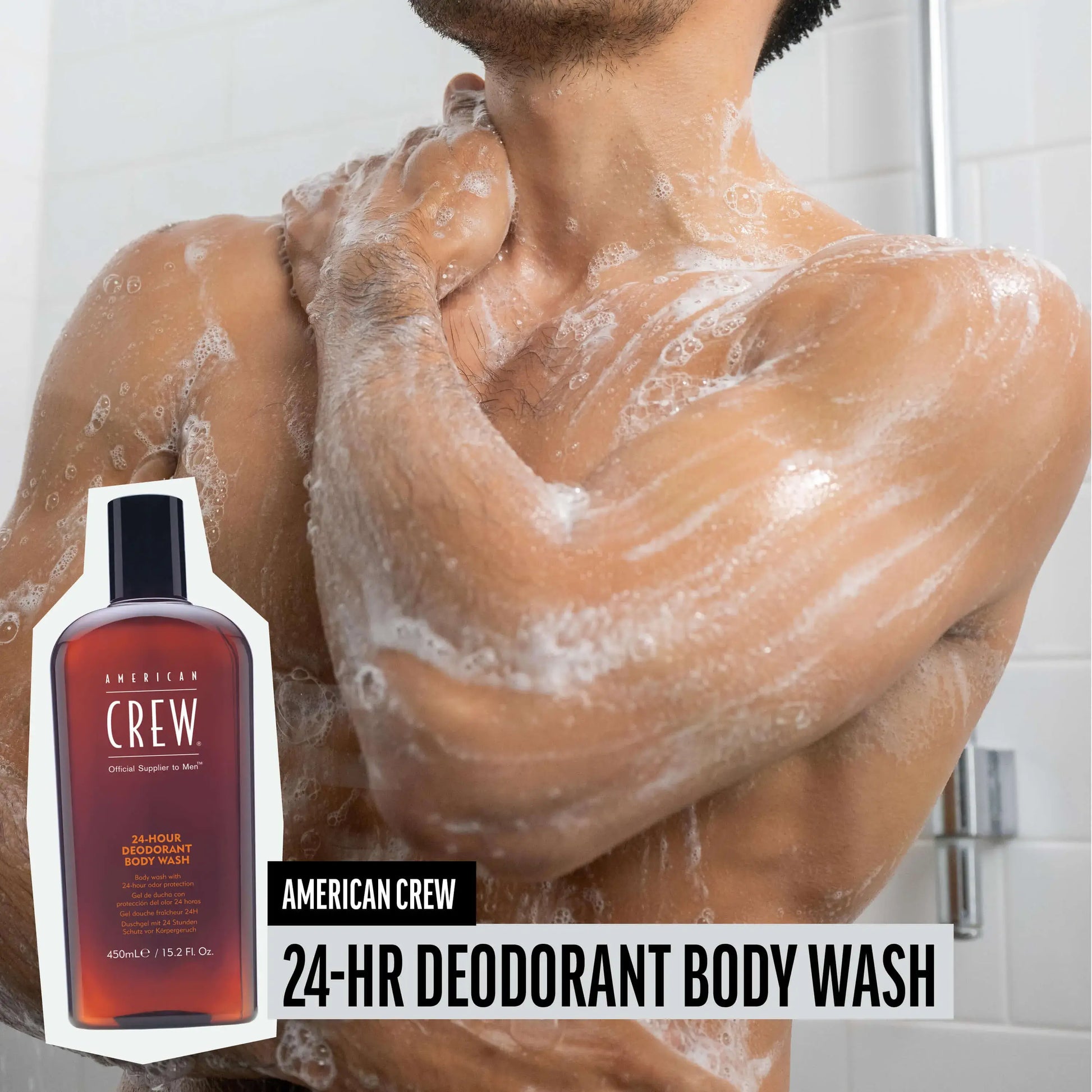 American Crew 24-Hour Deodorant Body Wash in use