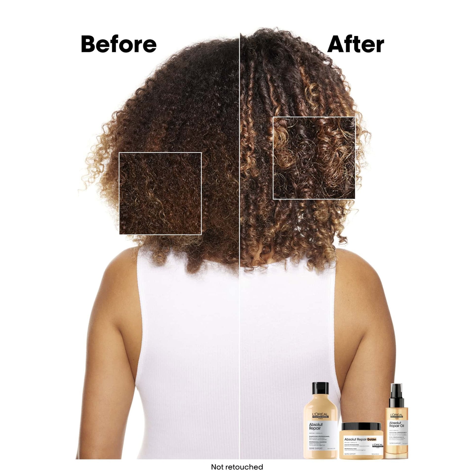 L'Oréal Professionnel Absolut Repair Shampoo & Mask Duo — official before-and-after result on dry, damaged hair