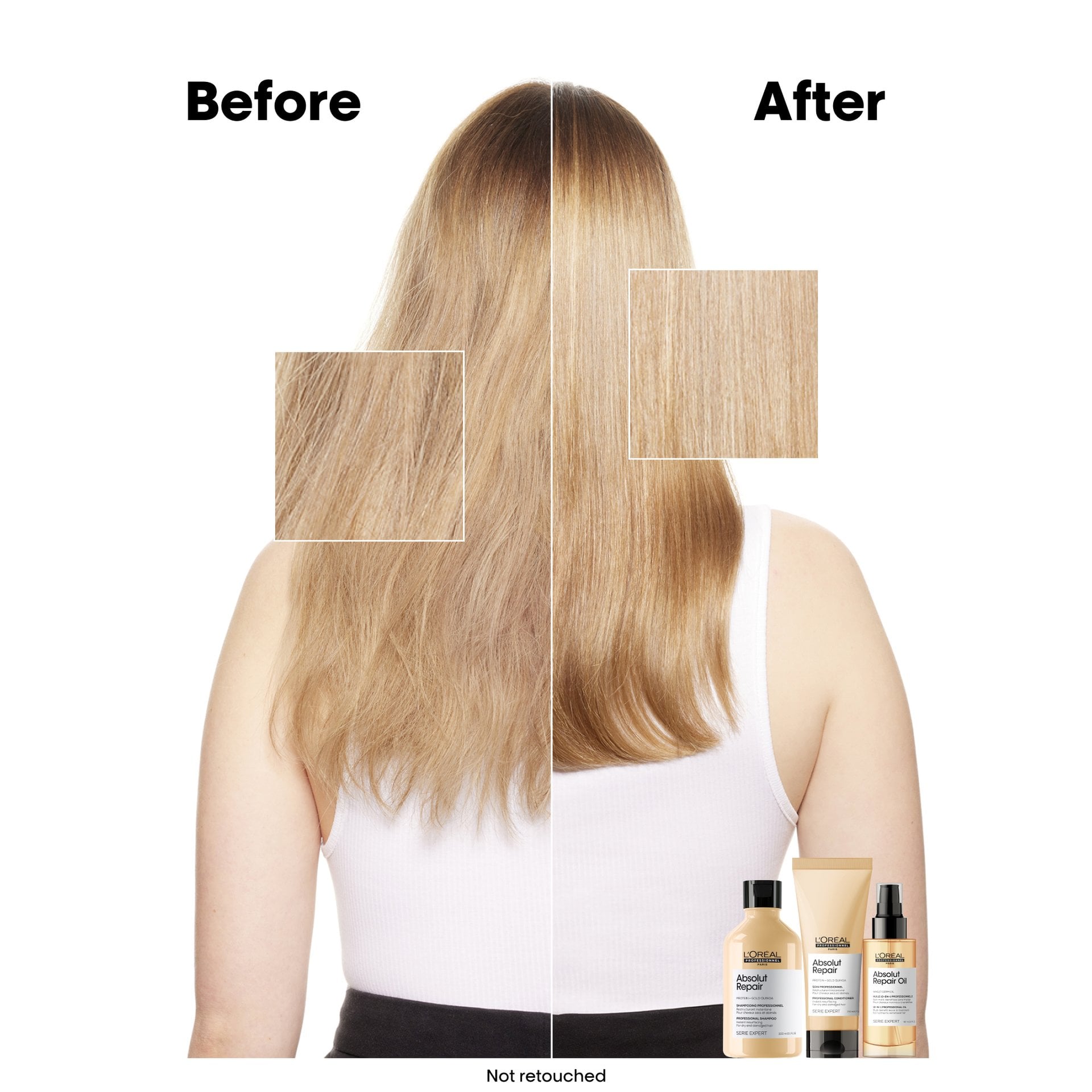 L'Oréal Professionnel Absolut Repair Shampoo & Conditioner Duo — official before-and-after result on blonde damaged hair