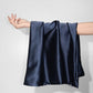 Plug By Must52 Satin Pillowcase — Midnight Blue satin pillowcase held open, showing the full queen panel