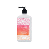 Aluram Raspberry and Peach Lemonade Body Lotion — 532 ml pump bottle, pink patterned seasonal label, plain white background