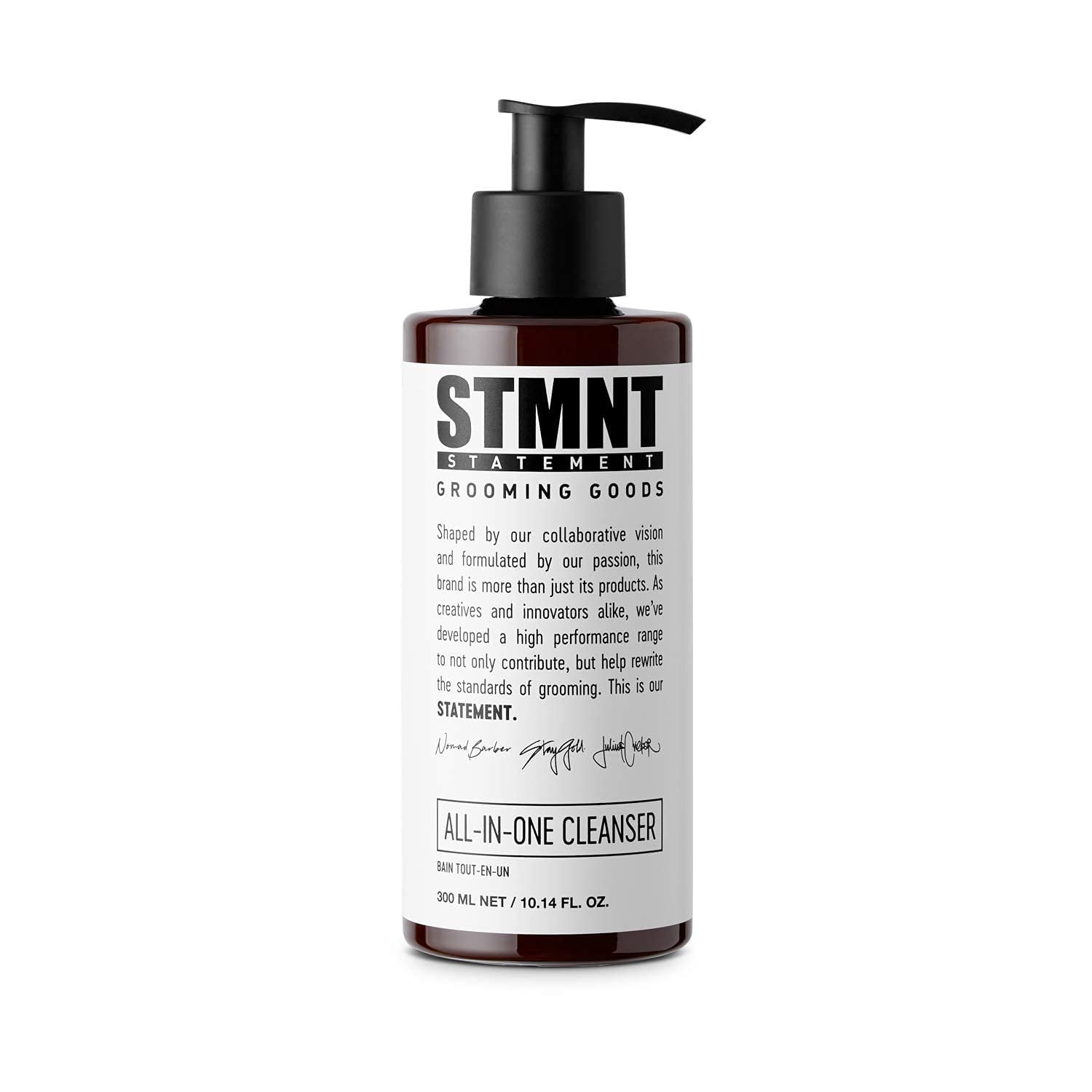 STMNT All-In-One Cleanser 300ml — 750 ml pump bottle, angled view