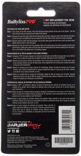 BaBylissPRO – FOILFX01 Replacement Foil & Cutter – Silver – exact package back and replacement steps