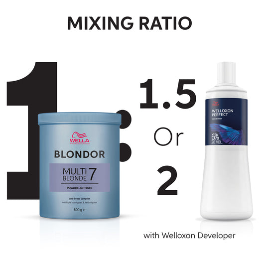 Wella Blondor Multi Blonde mixing ratio 1:1.5 or 1:2 with Welloxon developer