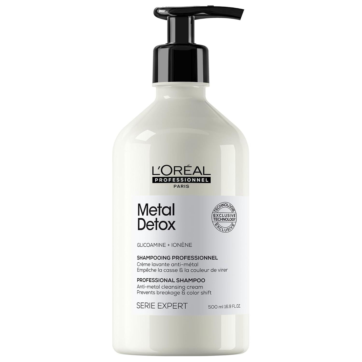 L'Oréal Professionnel Metal Detox Anti-Metal Cleansing Cream Shampoo — 500 ml pump bottle, front label, plain white background