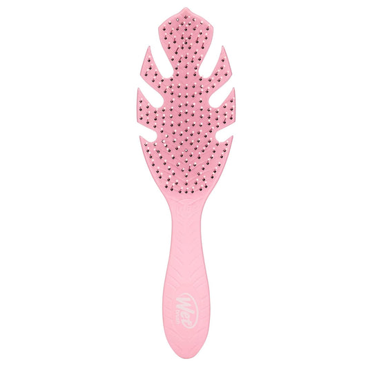 Wet Brush Go Green detangling brush in pink — bristle side of the vented open-frame paddle brush, on white