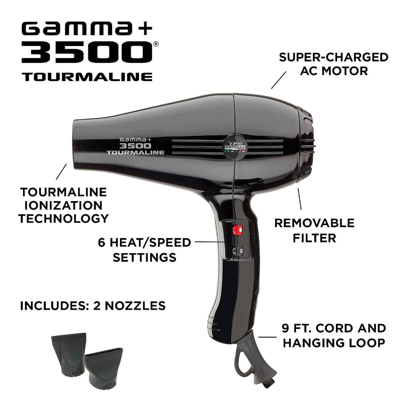 Gamma+ 3500 Professional Hair Dryer – Black