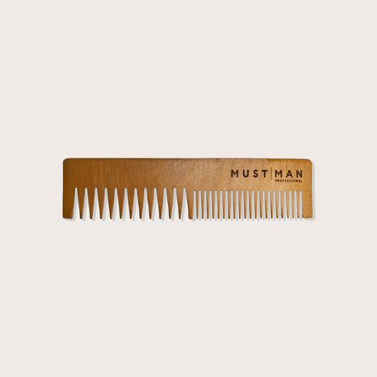 Must Man Professional Styling Hero Comb — peach wood comb laid flat, full length, plain background
