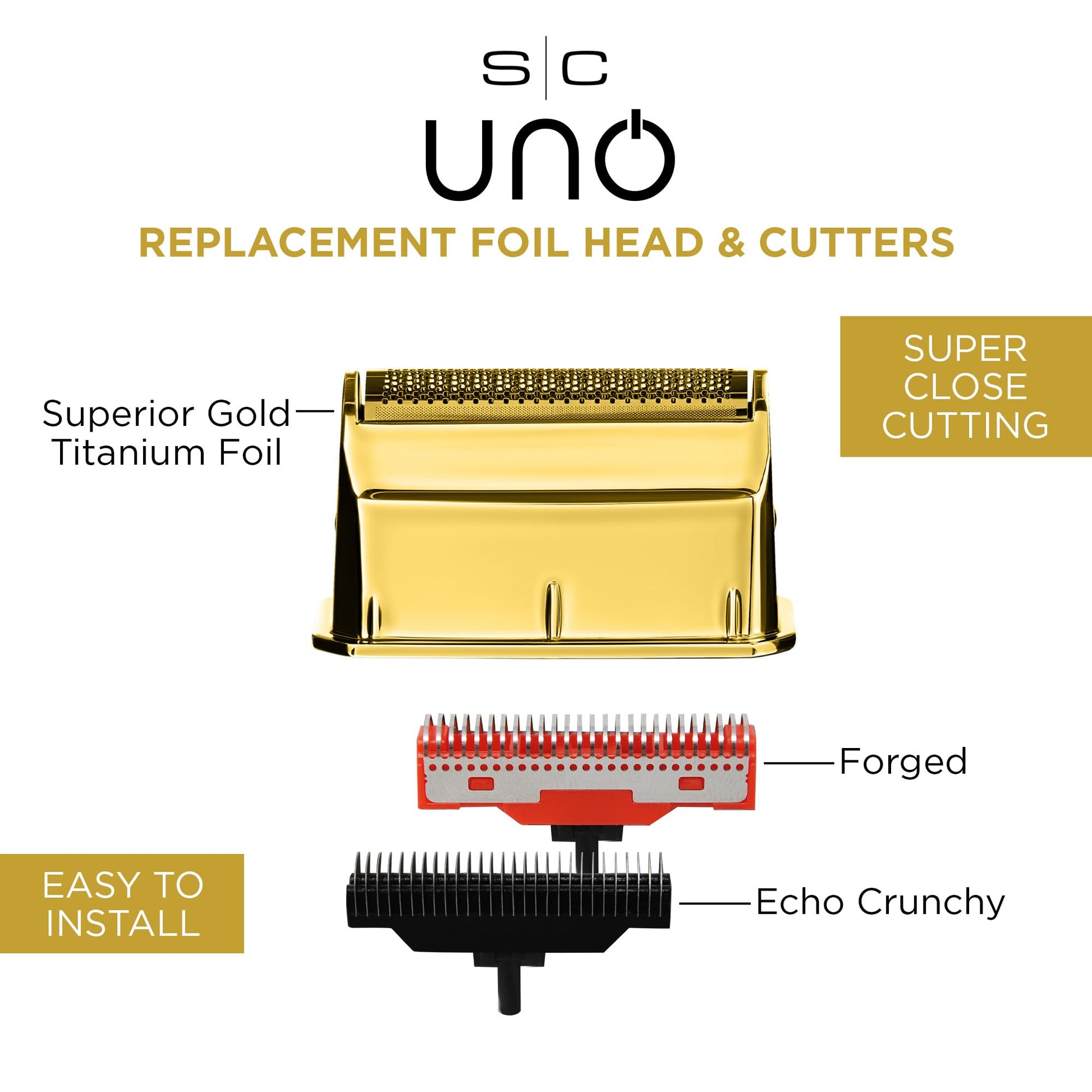 StyleCraft Gold Titanium Single Foil and Echo & Forged Cutters for the Uno Shaver – Professional