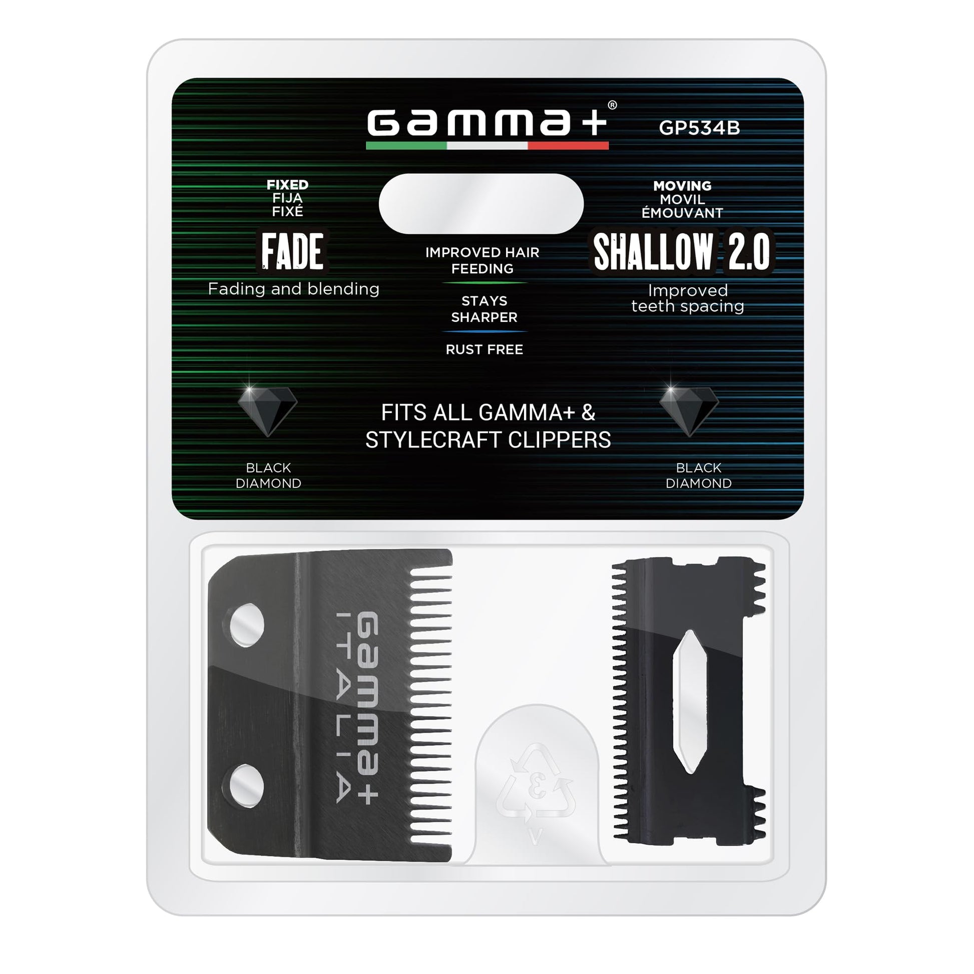 Gamma+ Black DLC Fade Clipper Blade and Shallow Tooth 2.0 Cutter – Professional