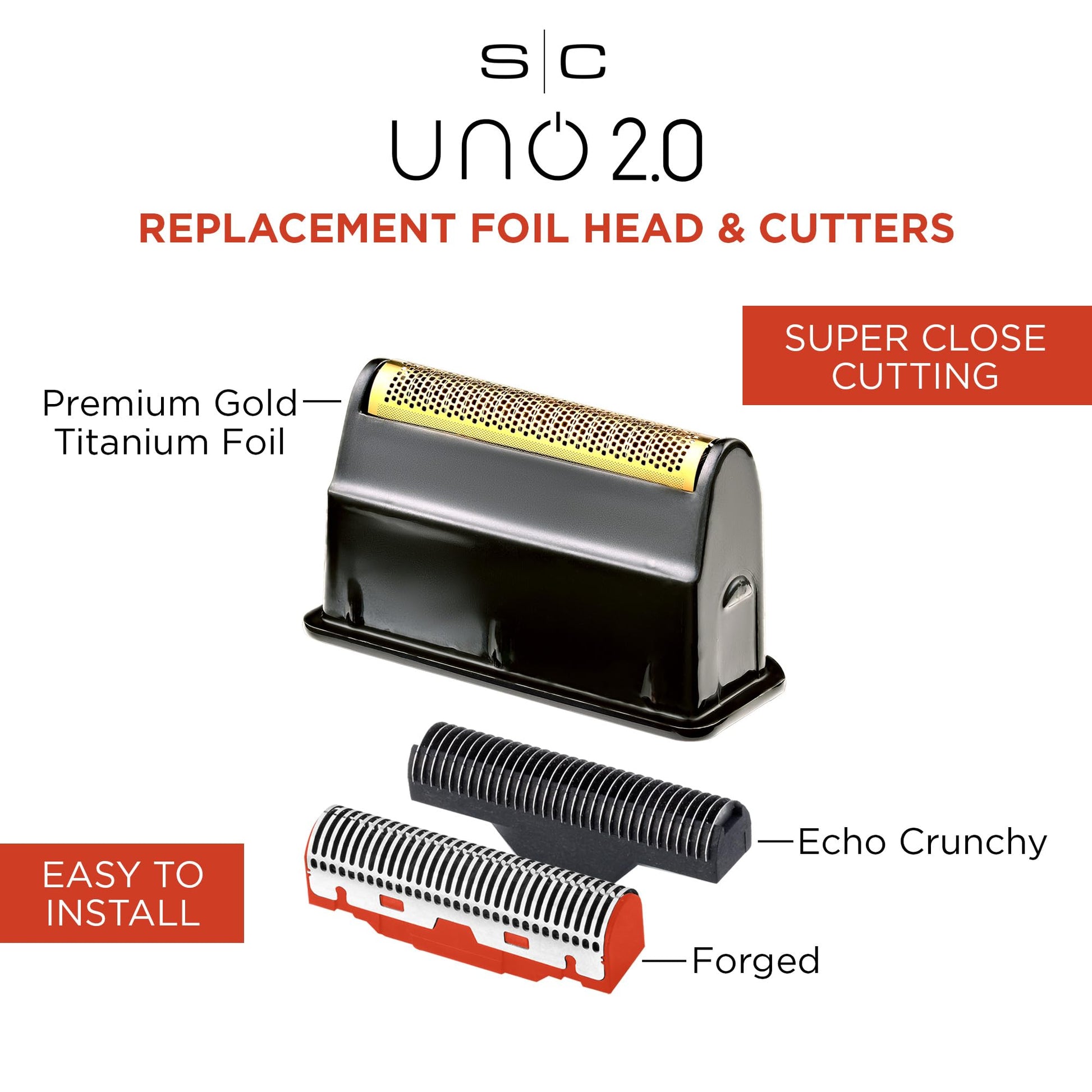 StyleCraft Gold Titanium Single Foil with Echo & Forged Cutters for the Uno 2.0 Shaver – Professional