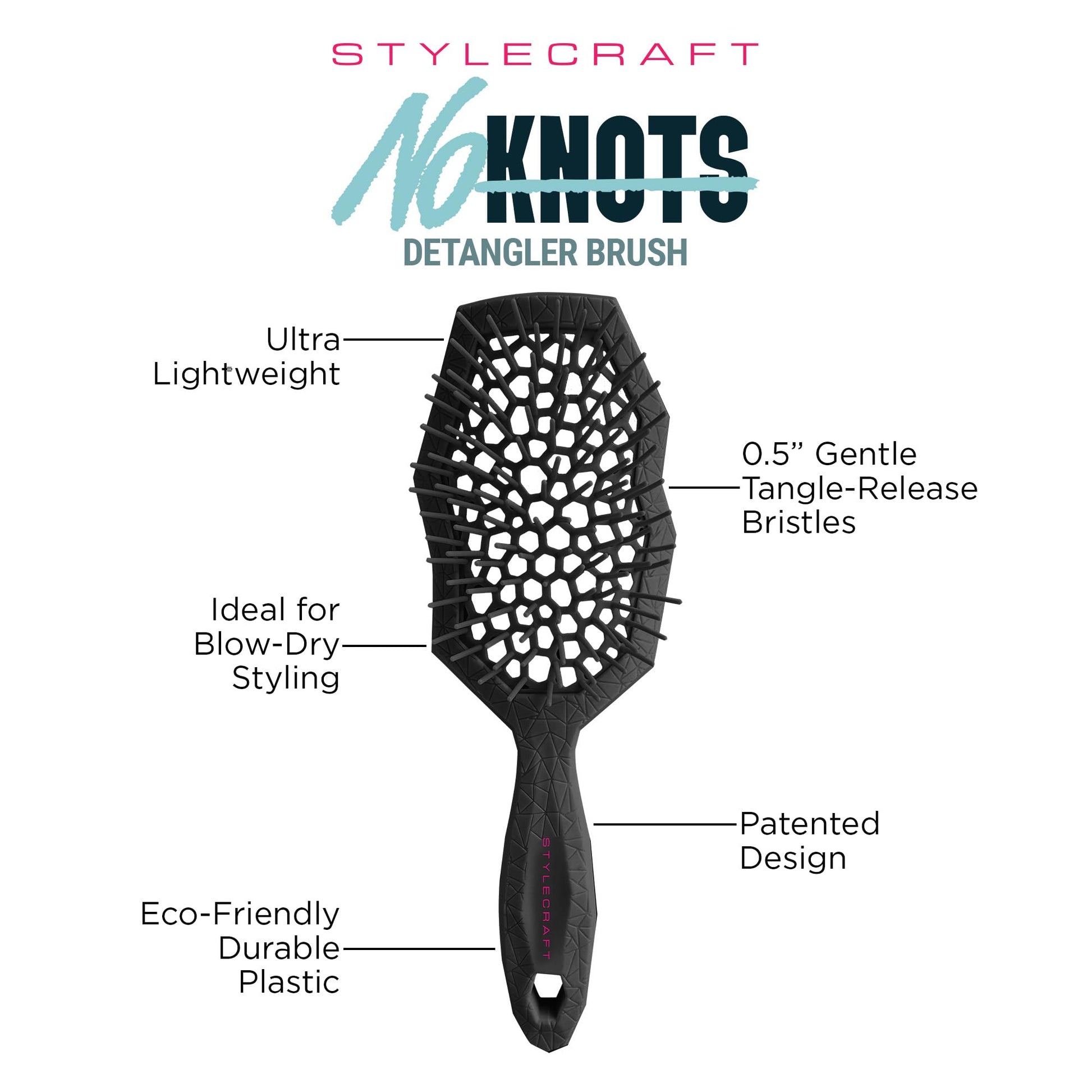 StyleCraft No Knots Detangler Brush – Professional