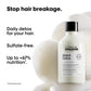 L'Oréal Professionnel Metal Detox Anti-Metal Cleansing Cream Shampoo — official claim card: stop hair breakage, daily detox, sulfate-free, up to +67% nutrition