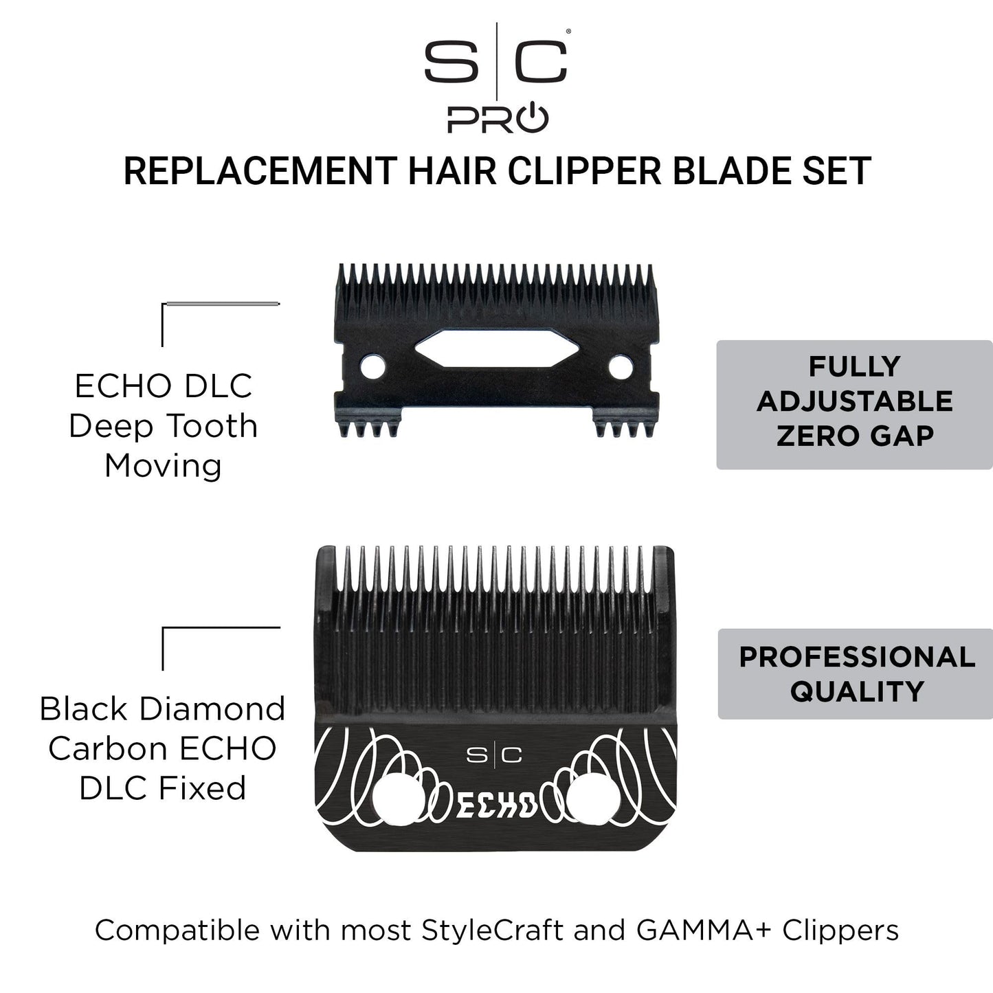 StyleCraft Black DLC Echo Clipper Blade & Shallow Tooth 2.0 Cutter – Professional