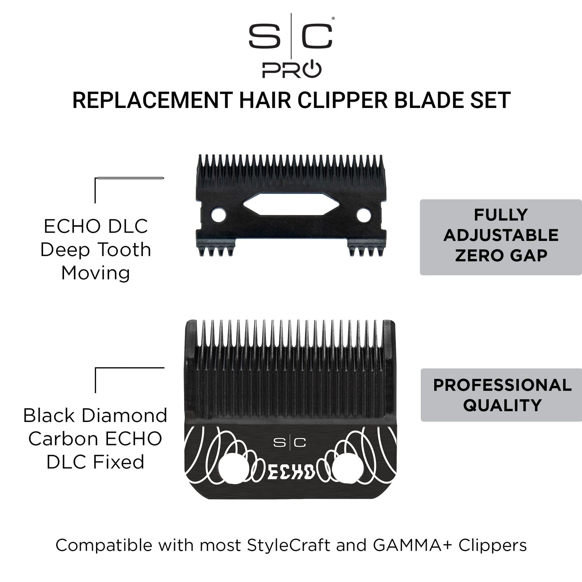 StyleCraft Black DLC Echo Clipper Blade & Shallow Tooth 2.0 Cutter – Professional