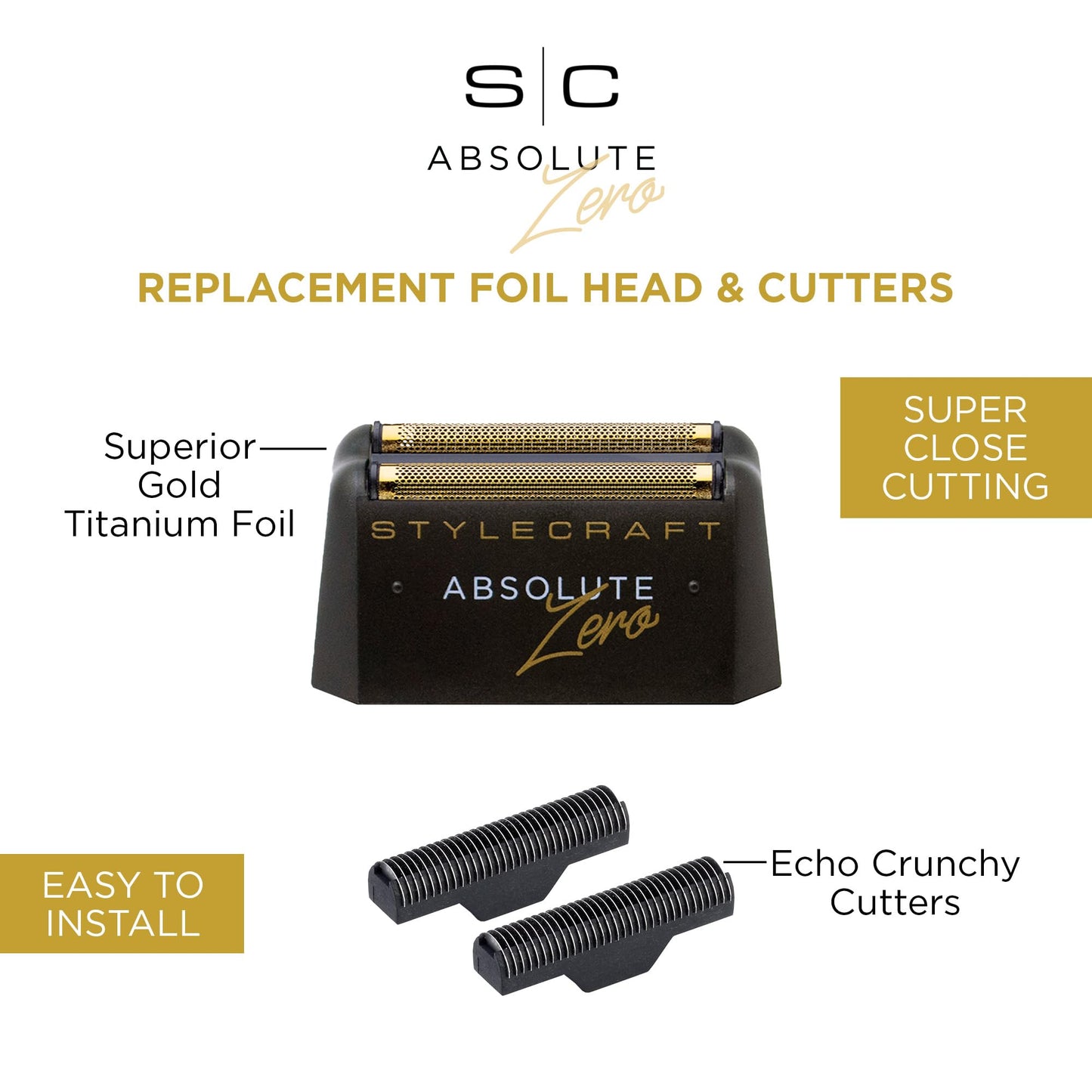 StyleCraft Gold Titanium Double Foil & Echo Cutters for the Absolute Zero Shaver – Professional