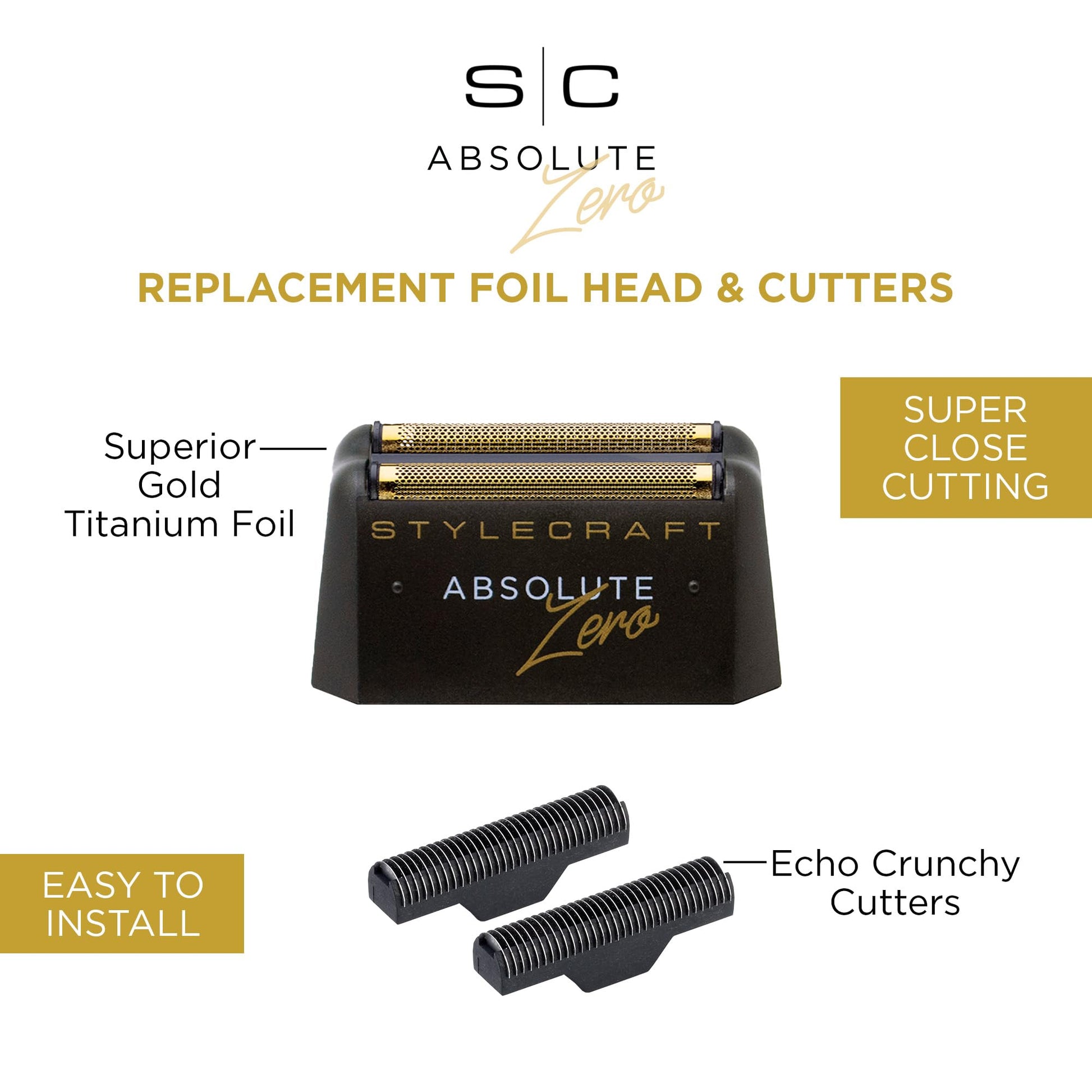 StyleCraft Gold Titanium Double Foil & Echo Cutters for the Absolute Zero Shaver – Professional