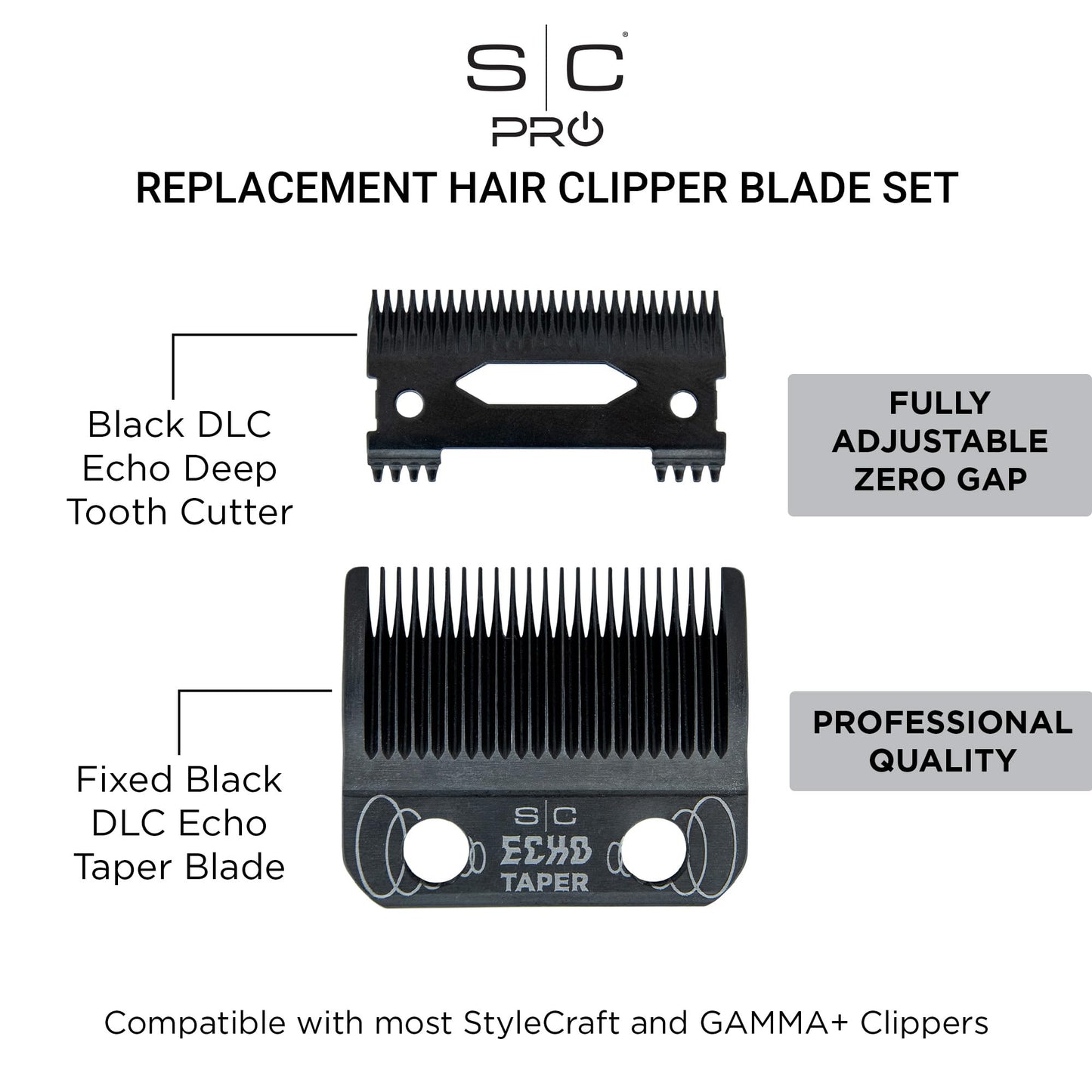 StyleCraft Black DLC Echo Taper Clipper Blade & Deep Tooth Cutter – Professional