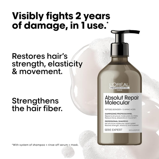 L’Oréal Professionnel Absolut Repair Molecular Shampoo – Strengthening Cleanser for Severely Damaged Hair