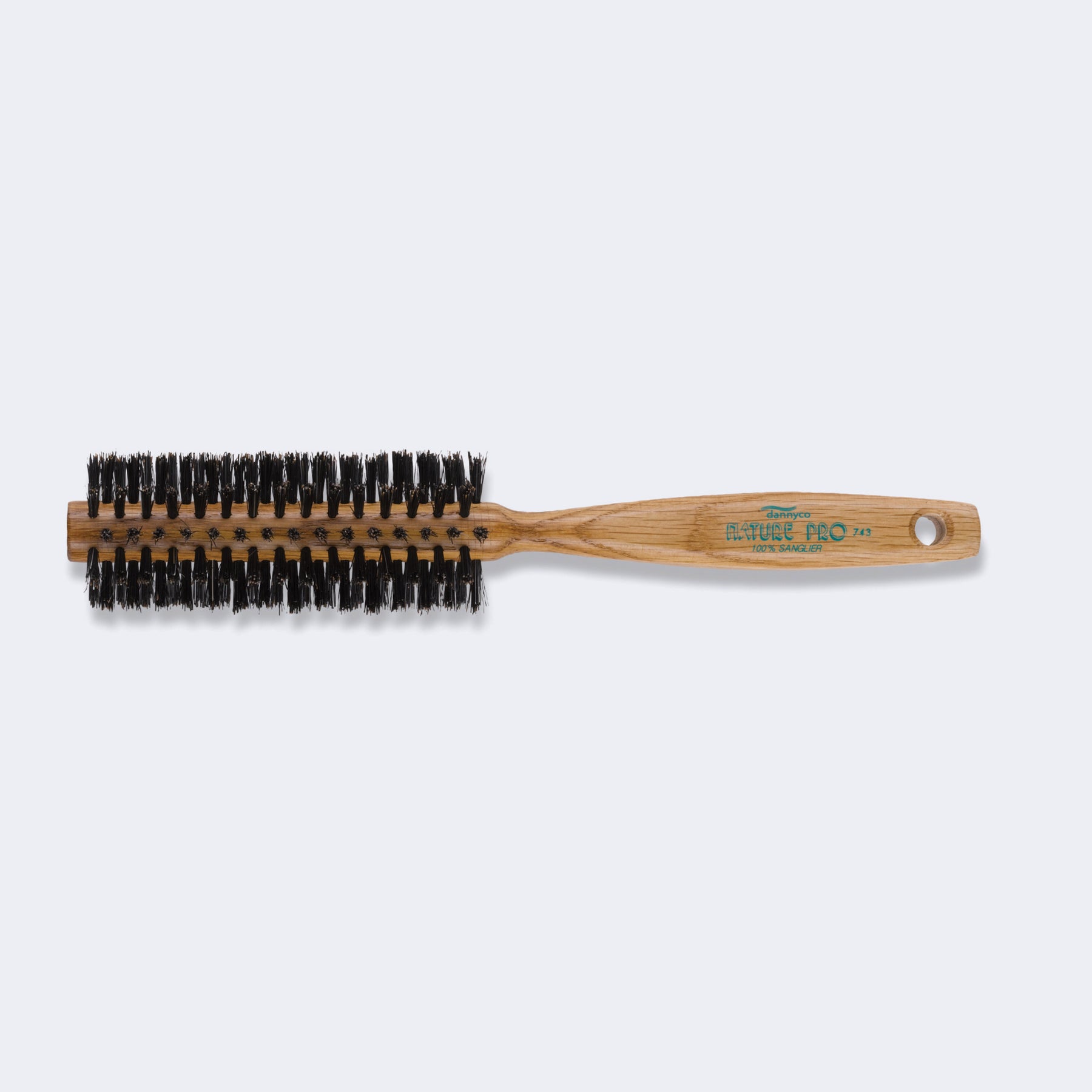 DANNYCO NATURE PRO CIRCULAR OAK WOOD BRUSH WITH BOAR BRISTLES, MEDIUM, TEN ROWS