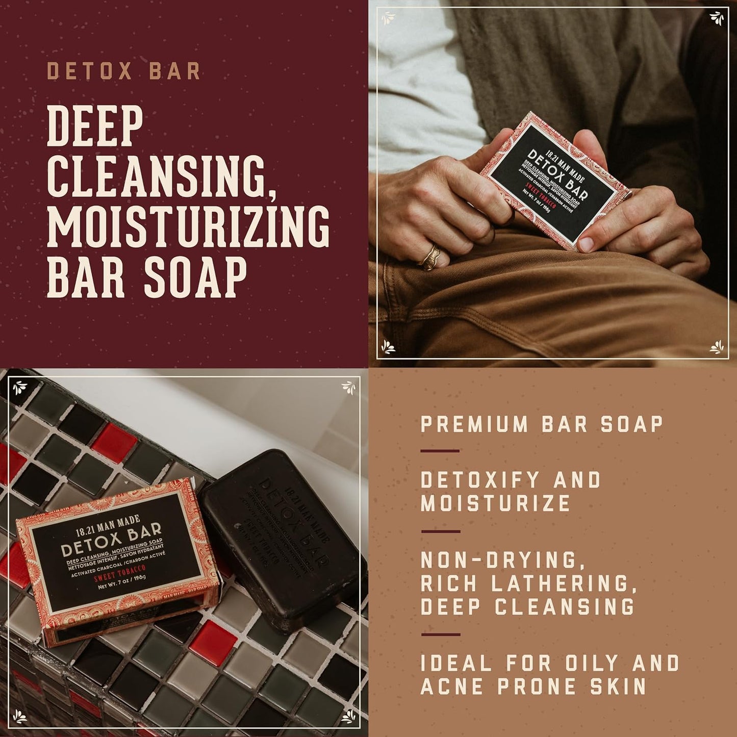 18.21 Man Made Detox Bar — deep cleansing bar soap benefits infographic