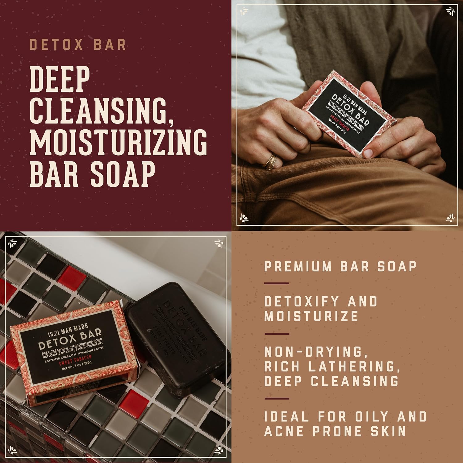18.21 Man Made Detox Bar — deep cleansing bar soap benefits infographic