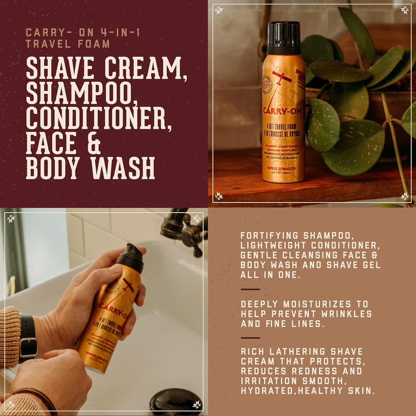 18.21 Man Made Carry-On 4-in-1 Travel Foam — 4-in-1 shave cream, shampoo, conditioner and wash features
