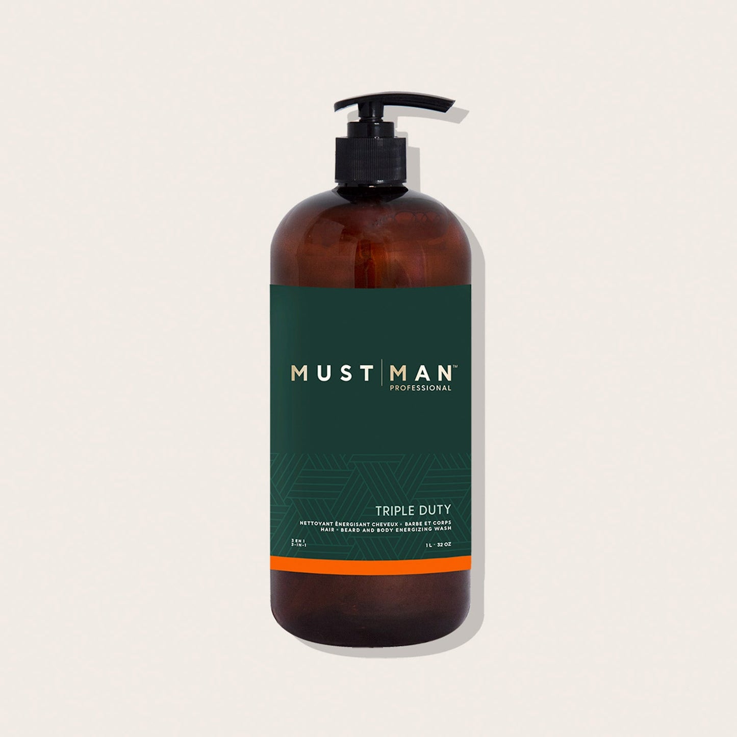 Must Man Professional Triple Duty Hair, Beard & Body Wash — 1 L amber pump bottle, front label, plain background