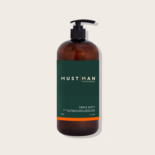 Must Man Professional Triple Duty Hair, Beard & Body Wash — 1 L amber pump bottle, front label, plain background