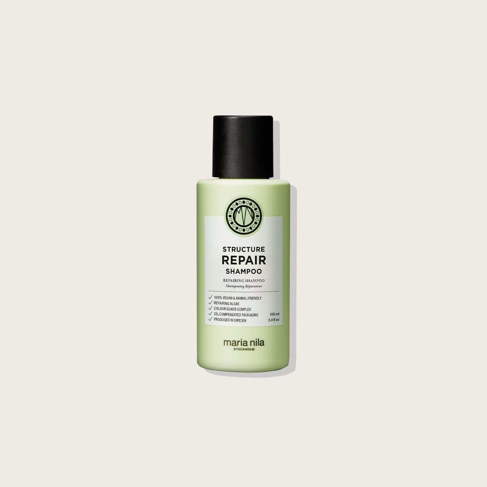 Maria Nila Structure Repair Shampoo for Nourishing & Strengthening Damaged Hair — 100ml bottle, front label, plain background