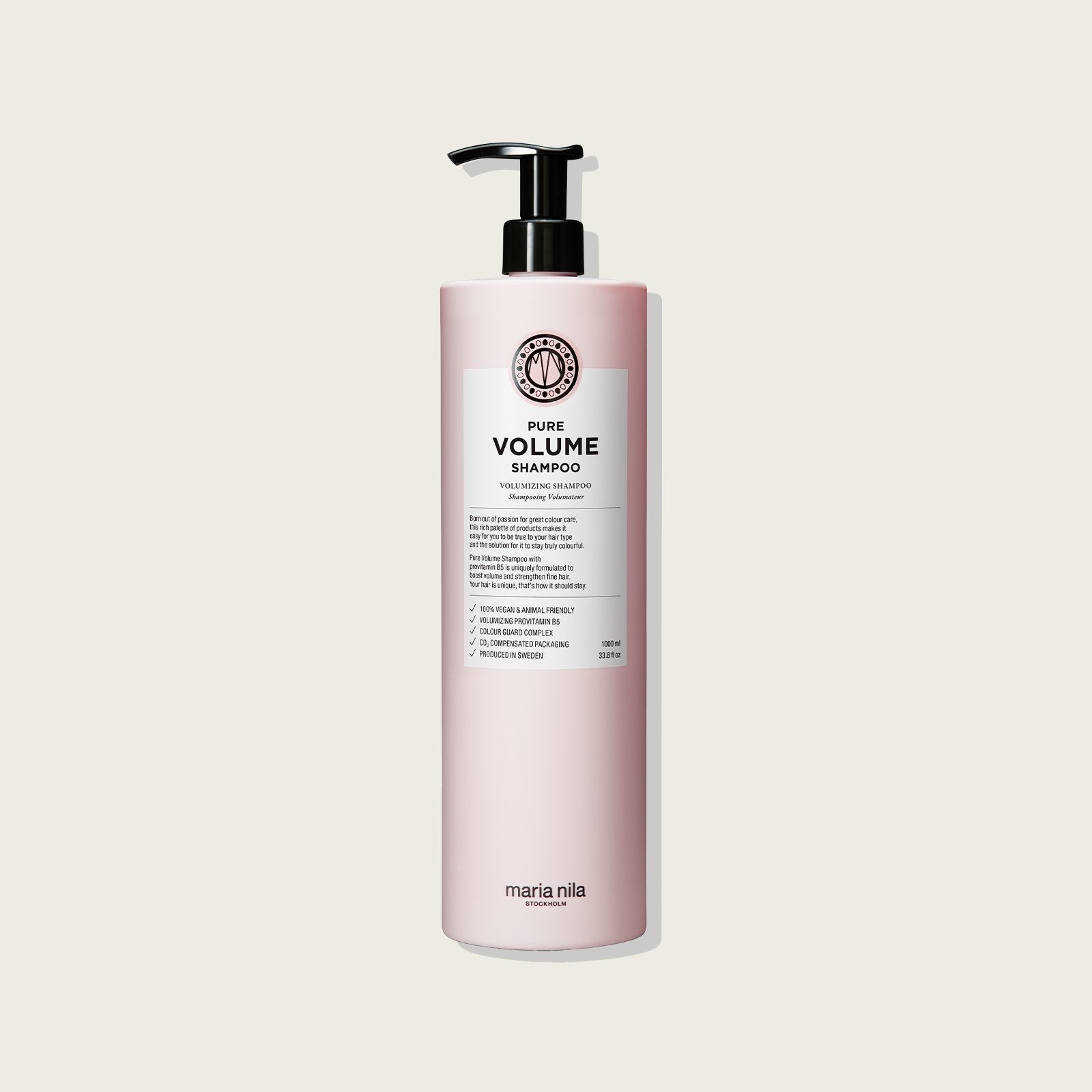 Maria Nila Pure Volume Shampoo - Boosts Volume & Strength for Fine Hair — 1L bottle, front label, plain background