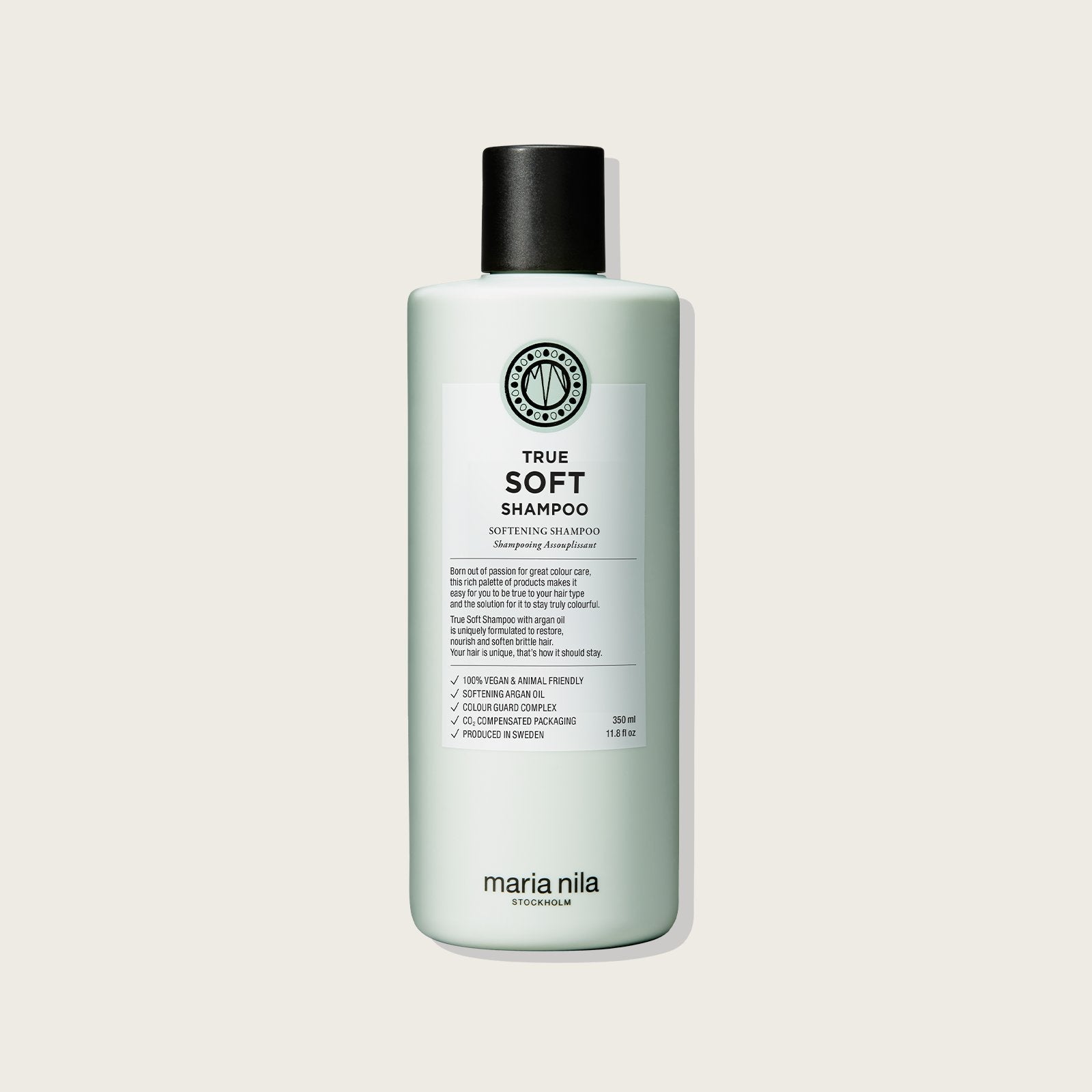 Maria Nila True Soft Moisturizing Shampoo for Dry Hair - Reduces Frizz & Static — 350ml bottle, front label, plain background