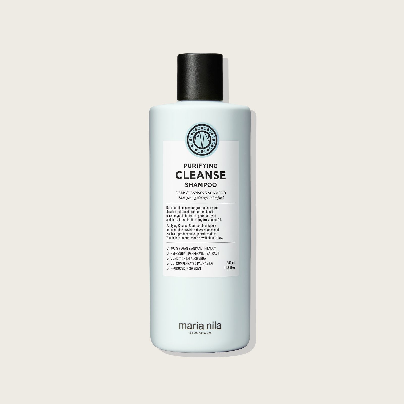Maria Nila Purifying Cleanse Shampoo — 350ml bottle, front label, plain background