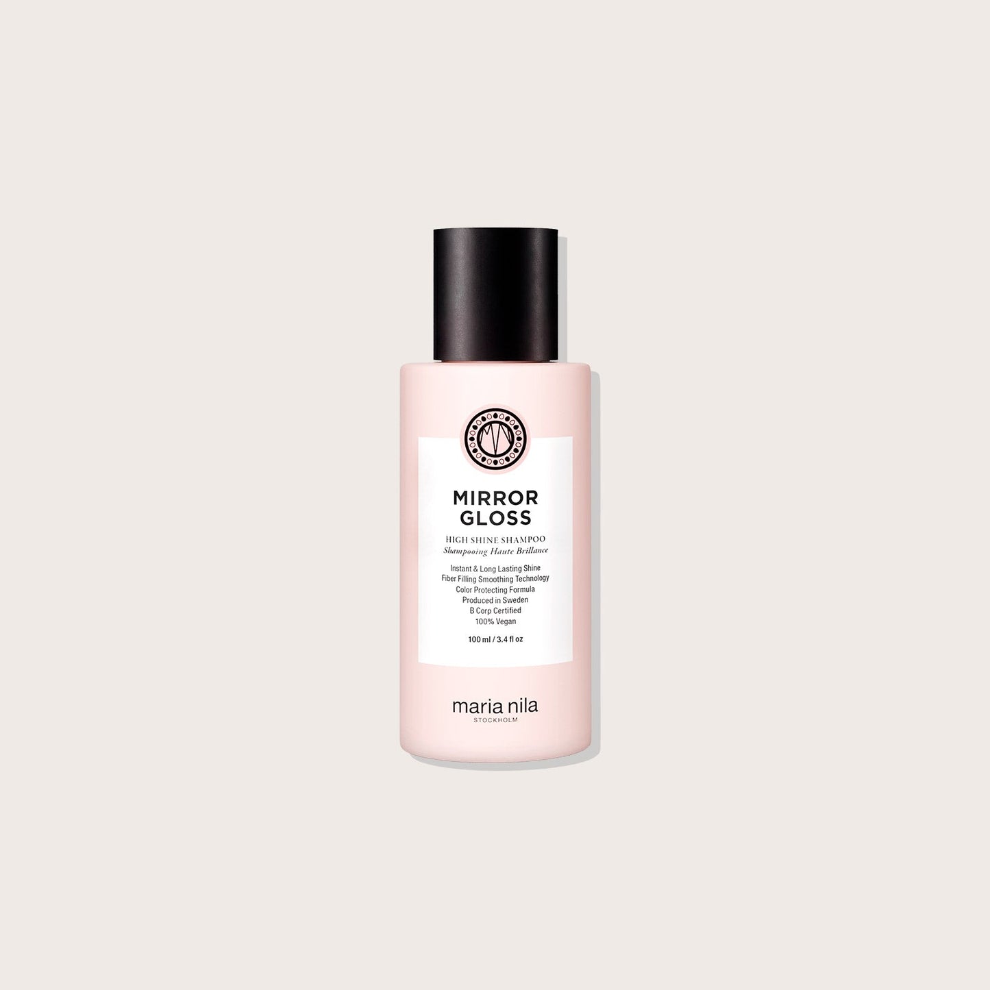 Maria Nila Mirror Gloss Shampoo — 100ml travel bottle, front label, plain background