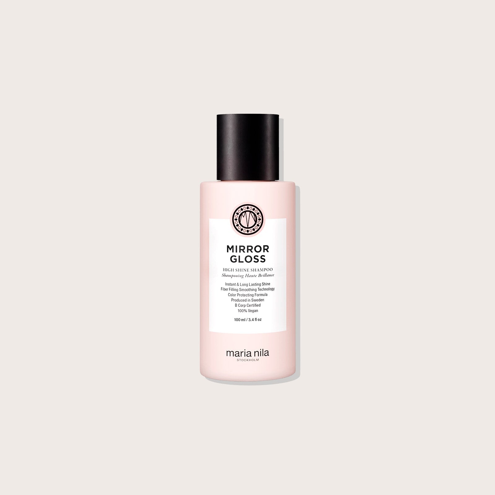 Maria Nila Mirror Gloss Shampoo — 100ml travel bottle, front label, plain background