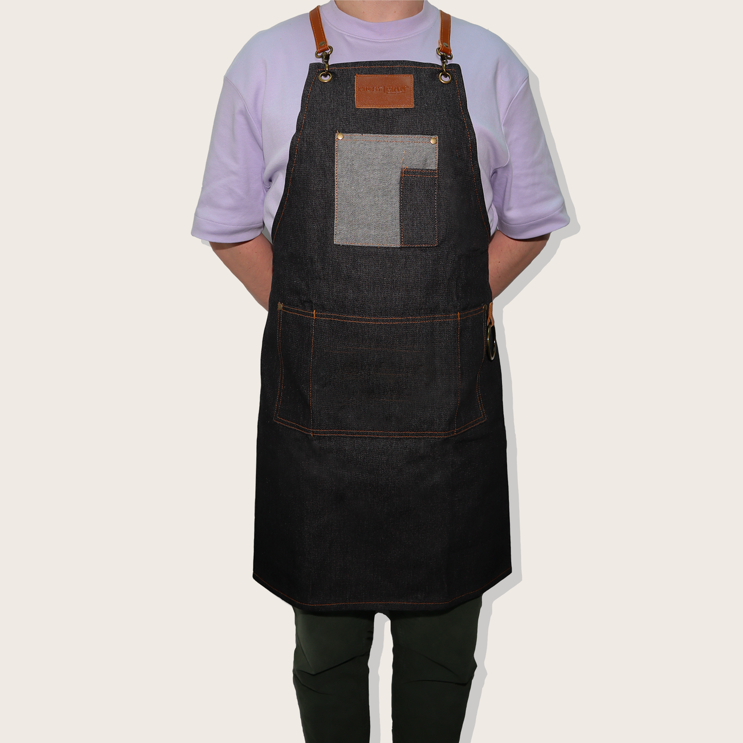 Must Man Professional Denim Barber Apron – Cross-Back Straps, Multi-Pocket