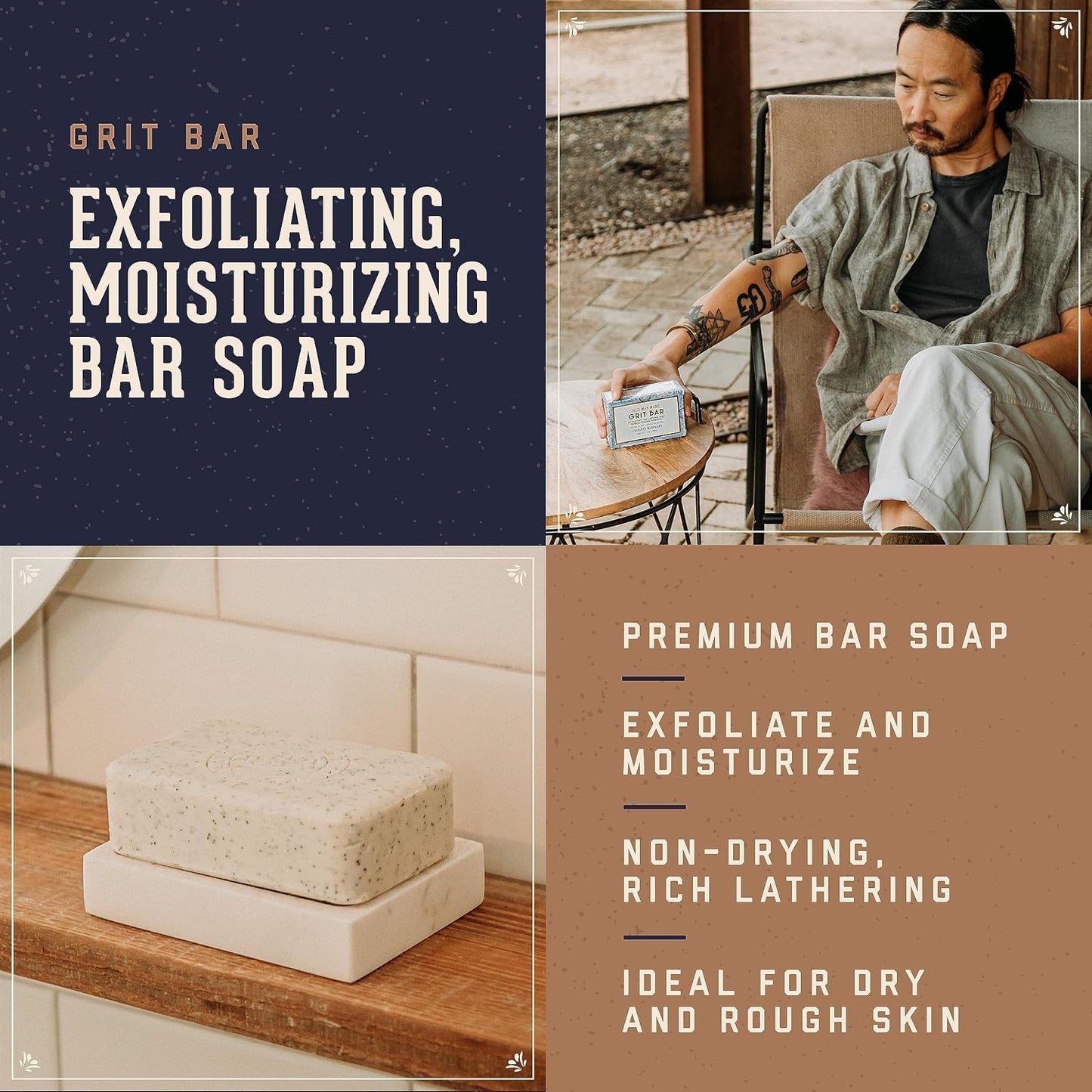 18.21 Man Made Grit Bar — exfoliating bar soap benefits infographic